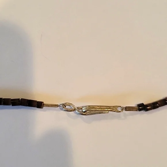 Hand Crafted Natural shell Heishi mother of pearl/onyx fetish necklace 1980s! - Picture 5 of 8